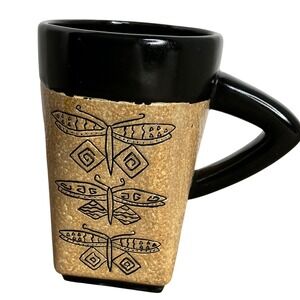 Laurel Burch Dragonfly Mug Signed Studio Art Pottery Black Tan Coffee Cup